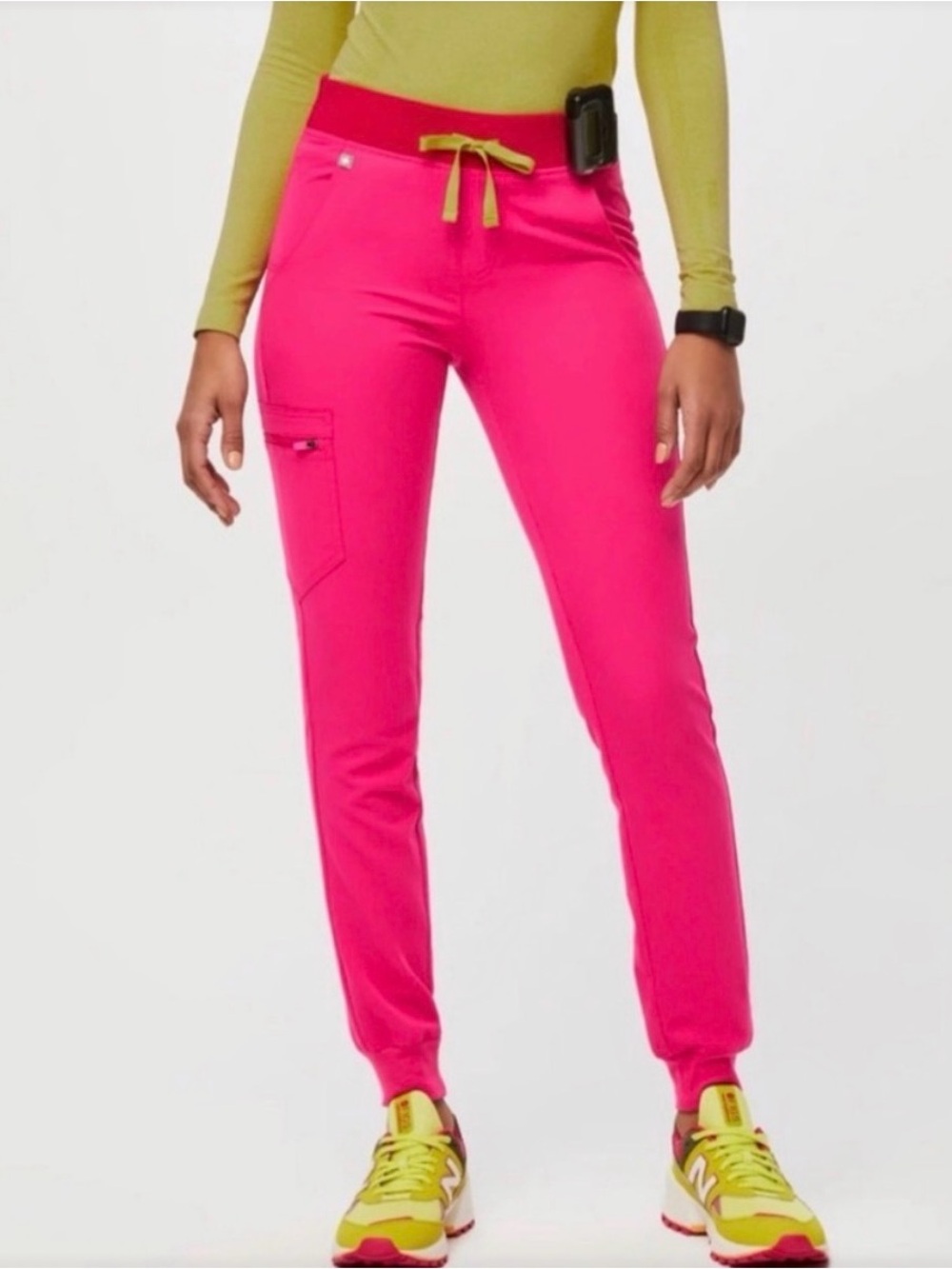 Figs Women's Hot Pink Zamora Jogger Pants with Lime Drawstring (NWT)